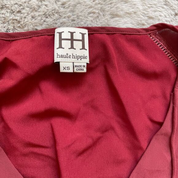 Haute Hippie XS‎ Burgundy V-Neck Mini Dress With Tassel Boho Accents MSRP $695 - Picture 11 of 12